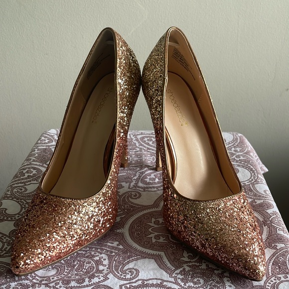 SOLD!!!!!!!!!!🔮 3/$15! Shoe Dazzle Rose Gold Glity Gold Ombré Heel sz 9.5 - Picture 2 of 5